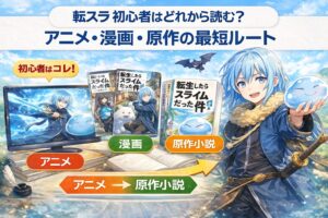 転スラ初心者向けにアニメ・漫画・原作小説の読む順番と最短ルートを解説するアイキャッチ画像