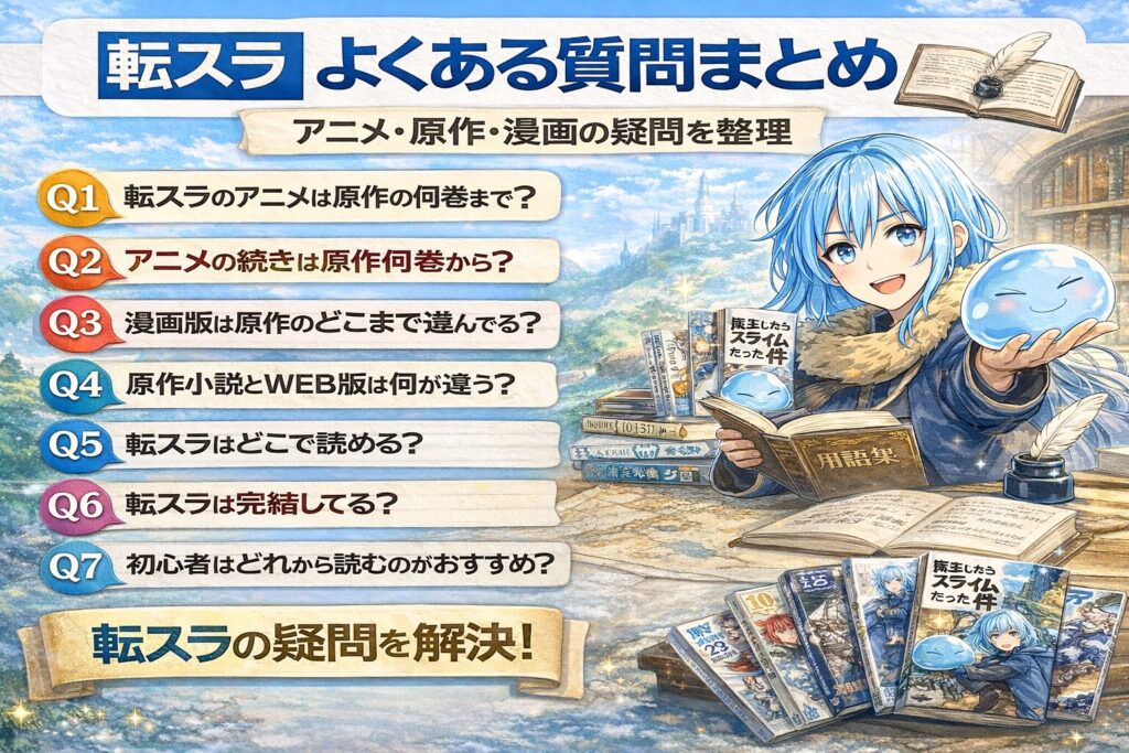 転スラのアニメ・原作・漫画に関するよくある質問をまとめた初心者向けQ&Aアイキャッチ画像