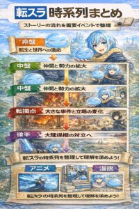 転スラの物語を重要イベントごとに整理した時系列図のアイキャッチイラスト